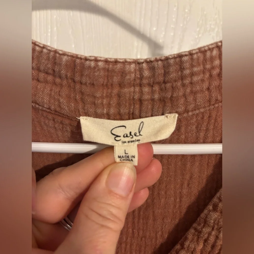 Easel Mineral washed Colton Gauze terracotta midi dress Lg - Picture 3 of 6